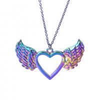 Pendentifs coeur en alliage de zinc, Coeur avec des ailes, Placage coloré, bijoux de mode, multicolore, 47x30mm, Longueur 45 cm, Vendu par PC