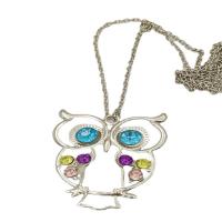 Zinc Alloy smykker halskæde, Owl, forgyldt, for kvinde & med rhinestone & hule, flere farver til valg, nikkel, bly & cadmium fri, 42x52mm, Solgt Per Ca. 25.6 inch Strand