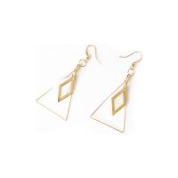 Tibetan Style Drop Earrings, with White Shell, Triangle, gold color plated, different styles for choice & for woman & hollow, nickel, lead & cadmium free, 35x70mm, Sold By Pair