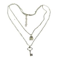 Stainless Steel Jewelry Necklace, with 1.96inch extender chain, Lock and Key, Double Layer & for woman, 25mm, 13mm, Sold Per Approx 15.74 Inch Strand