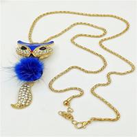 Zinc Alloy Jewelry Necklace with 1.96inch extender chain Fox gold color plated with fluffy ball & for woman & with rhinestone nickel lead & cadmium free 30mm Sold Per Approx 23.6 Inch Strand