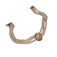 Fashion Choker halskæde, Zinc Alloy, med Plastic Pearl, Oval, guldfarve belagt, flerlags & for kvinde & med rhinestone, 28mm, Solgt Per Ca. 16.7 inch Strand
