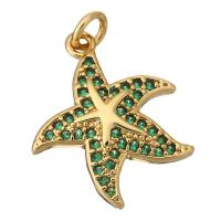 Cubic Zirconia Micro Pave Brass Pendant, Starfish, gold color plated, micro pave cubic zirconia, 16x19x2mm, Hole:Approx 2mm, 10PCs/Lot, Sold By Lot