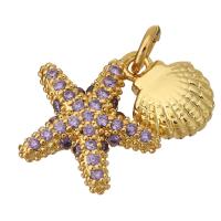 Cubic Zirconia Micro Pave Brass Pendant, gold color plated, micro pave cubic zirconia, 16x16x2mm, Hole:Approx 2mm, 10PCs/Lot, Sold By Lot