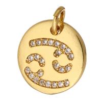 Cubic Zirconia Micro Pave Brass Pendant, Flat Round, gold color plated, micro pave cubic zirconia, 12x12x2mm, Hole:Approx 2mm, 10PCs/Lot, Sold By Lot