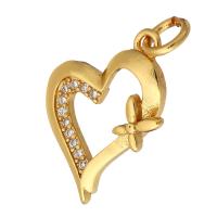 Cubic Zirconia Micro Pave Brass Pendant, Heart, gold color plated, micro pave cubic zirconia & hollow, 13x15x3mm, Hole:Approx 2mm, 10PCs/Lot, Sold By Lot