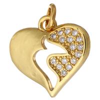 Cubic Zirconia Micro Pave Brass Pendant, Heart, gold color plated, micro pave cubic zirconia & hollow, 15x15x3mm, Hole:Approx 2mm, 10PCs/Lot, Sold By Lot