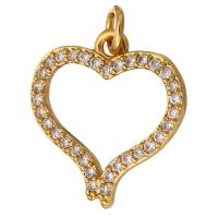 Cubic Zirconia Micro Pave Brass Pendant, Heart, gold color plated, micro pave cubic zirconia & hollow, 16x17x2mm, Hole:Approx 2mm, 10PCs/Lot, Sold By Lot