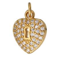 Cubic Zirconia Micro Pave Brass Pendant, Heart, gold color plated, micro pave cubic zirconia & hollow, 11x14x3mm, Hole:Approx 2mm, 10PCs/Lot, Sold By Lot