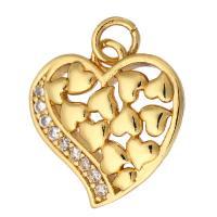 Цирконий Micro Pave латунь подвеска, Латунь, Сердце, плакирован золотом, инкрустированное микро кубического циркония & отверстие, 15x16x3mm, отверстие:Приблизительно 2mm, 10ПК/Лот, продается Лот
