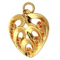 Cubic Zirconia Micro Pave Brass Pendant, Heart, gold color plated, micro pave cubic zirconia & hollow, 16x17x3mm, Hole:Approx 2mm, 10PCs/Lot, Sold By Lot