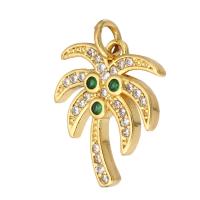 Cubic Zirconia Micro Pave Brass Pendant, Palm Tree, gold color plated, micro pave cubic zirconia & hollow, 15x17x2mm, Hole:Approx 2mm, 10PCs/Lot, Sold By Lot