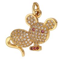 Cubic Zirconia Micro Pave Brass Pendant, Mouse, gold color plated, micro pave cubic zirconia & hollow, 21x14x3mm, Hole:Approx 2mm, 10PCs/Lot, Sold By Lot