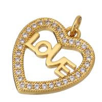 Cubic Zirconia Micro Pave Brass Pendant, Heart, gold color plated, micro pave cubic zirconia & hollow, 16x18x2mm, Hole:Approx 2mm, 10PCs/Lot, Sold By Lot