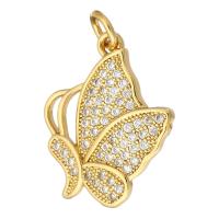 Cubic Zirconia Micro Pave Brass Pendant, Butterfly, gold color plated, micro pave cubic zirconia, 14x19mm, Hole:Approx 2mm, 10PCs/Lot, Sold By Lot