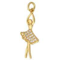Cubic Zirconia Micro Pave Brass Pendant, Girl, gold color plated, micro pave cubic zirconia, 11x25x2mm, Hole:Approx 2mm, 10PCs/Lot, Sold By Lot