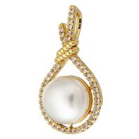 Cubic Zirconia Micro Pave Brass Pendant, with Plastic Pearl, gold color plated, micro pave cubic zirconia & hollow, 13x25x9mm, Hole:Approx 3mm, 10PCs/Lot, Sold By Lot