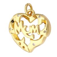Cubic Zirconia Micro Pave Brass Pendant, Heart, gold color plated, micro pave cubic zirconia & hollow, 15x15x3mm, Hole:Approx 1mm, 10PCs/Lot, Sold By Lot