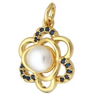Cubic Zirconia Micro Pave Brass Pendant, Flower, gold color plated, micro pave cubic zirconia & hollow, 13x16x5mm, Hole:Approx 2mm, 10PCs/Lot, Sold By Lot