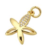Cubic Zirconia Micro Pave Brass Pendant, Flower, gold color plated, micro pave cubic zirconia, 12x16x2mm, Hole:Approx 2mm, 10PCs/Lot, Sold By Lot