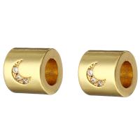 laiton perle à grand trou, pilier, Placage de couleur d'or, pavé de micro zircon, 8x8x8mm, Trou:Environ 4mm, 10PC/lot, Vendu par lot
