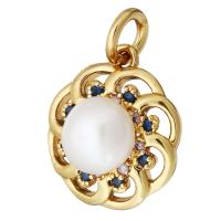 Cubic Zirconia Micro Pave Brass Pendant, with Plastic Pearl, gold color plated, micro pave cubic zirconia, 12x14x7mm, Hole:Approx 2mm, 10PCs/Lot, Sold By Lot