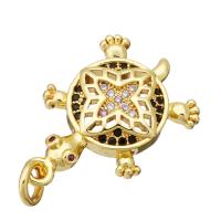 Cubic Zirconia Micro Pave Brass Pendant, Turtle, gold color plated, micro pave cubic zirconia, 15x22x4mm, Hole:Approx 2mm, 10PCs/Lot, Sold By Lot