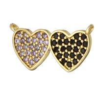 Cubic Zirconia Micro Pave Brass Connector, Heart, gold color plated, micro pave cubic zirconia, 15x17x1mm, Hole:Approx 1mm, 10PCs/Lot, Sold By Lot
