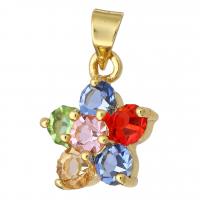Cubic Zirconia Micro Pave Brass Pendant Flower gold color plated micro pave cubic zirconia Approx 4mm Sold By Lot