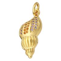 Cubic Zirconia Micro Pave Brass Pendant, Conch, gold color plated, micro pave cubic zirconia, 10x20x4mm, Hole:Approx 2mm, 10PCs/Lot, Sold By Lot