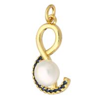 Cubic Zirconia Micro Pave Brass Pendant, with Plastic Pearl, gold color plated, micro pave cubic zirconia & hollow, 10x20x6mm, Hole:Approx 2mm, 10PCs/Lot, Sold By Lot