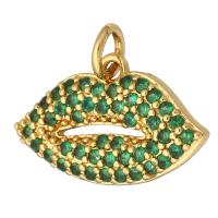 Cubic Zirconia Micro Pave Brass Pendant, Lip, gold color plated, micro pave cubic zirconia & hollow, 17x11x3mm, Hole:Approx 2mm, 10PCs/Lot, Sold By Lot