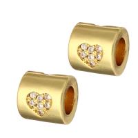 Brass Large Hole Bead, Column, gold color plated, micro pave cubic zirconia, 8x8x8mm, Hole:Approx 4mm, 10PCs/Lot, Sold By Lot