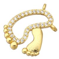 Cubic Zirconia Micro Pave Brass Pendant, Footprint, gold color plated, micro pave cubic zirconia & hollow, 14x17x1mm, Hole:Approx 1mm, 10PCs/Lot, Sold By Lot