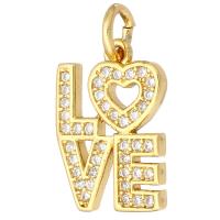 Cubic Zirconia Micro Pave Brass Pendant, Alphabet Letter, gold color plated, micro pave cubic zirconia, 10x15x1mm, Hole:Approx 2mm, 10PCs/Lot, Sold By Lot