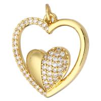 Цирконий Micro Pave латунь подвеска, Латунь, Сердце, плакирован золотом, инкрустированное микро кубического циркония & отверстие, 19x19x4mm, отверстие:Приблизительно 2mm, 10ПК/Лот, продается Лот