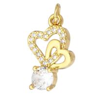 Cubic Zirconia Micro Pave Brass Pendant, Heart, gold color plated, micro pave cubic zirconia & hollow, 11x17x4mm, Hole:Approx 2mm, 10PCs/Lot, Sold By Lot