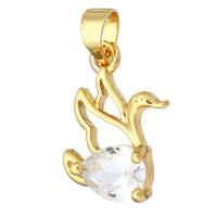 Cubic Zirconia Micro Pave Brass Pendant, Bird, gold color plated, micro pave cubic zirconia & hollow, 12x19x5mm, Hole:Approx 4mm, 10PCs/Lot, Sold By Lot