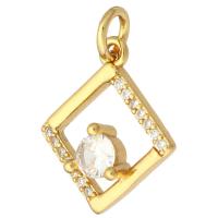 Cubic Zirconia Micro Pave Brass Pendant, Rhombus, gold color plated, micro pave cubic zirconia & hollow, 13x16x4mm, Hole:Approx 2mm, 10PCs/Lot, Sold By Lot