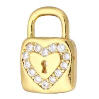 Cubic Zirconia Micro Pave Brass Pendant, Lock, gold color plated, micro pave cubic zirconia, 8x12x2mm, 10PCs/Lot, Sold By Lot