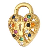Cubic Zirconia Micro Pave Brass Pendant, Heart, gold color plated, micro pave cubic zirconia, 9x12x3mm, Hole:Approx 3mm, 10PCs/Lot, Sold By Lot