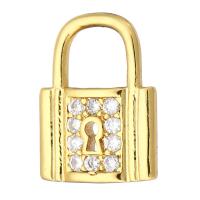 Cubic Zirconia Micro Pave Brass Pendant, Lock, gold color plated, micro pave cubic zirconia, 8x11x2mm, Hole:Approx 4mm, 10PCs/Lot, Sold By Lot