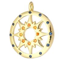 Cubic Zirconia Micro Pave Brass Pendant, Flat Round, gold color plated, micro pave cubic zirconia & hollow, 15x18x3mm, Hole:Approx 1mm, 10PCs/Lot, Sold By Lot