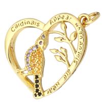 Cubic Zirconia Micro Pave Brass Pendant, Heart, gold color plated, micro pave cubic zirconia & hollow, 22x20x5mm, Hole:Approx 2mm, 10PCs/Lot, Sold By Lot