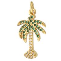 Cubic Zirconia Micro Pave Brass Pendant, Palm Tree, gold color plated, micro pave cubic zirconia, 12x20x2mm, Hole:Approx 2mm, 10PCs/Lot, Sold By Lot