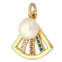 Cubic Zirconia Micro Pave Brass Pendant, gold color plated, micro pave cubic zirconia & hollow, 14x15x6mm, Hole:Approx 2mm, 10PCs/Lot, Sold By Lot