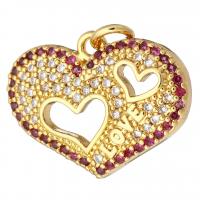 Cubic Zirconia Micro Pave Brass Pendant, Heart, gold color plated, micro pave cubic zirconia & hollow, 20x15x3mm, Hole:Approx 2mm, 10PCs/Lot, Sold By Lot