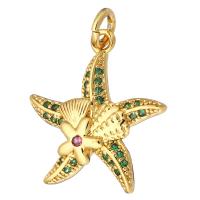 Cubic Zirconia Micro Pave Brass Pendant, Starfish, gold color plated, micro pave cubic zirconia, 18x19x3mm, Hole:Approx 2mm, 10PCs/Lot, Sold By Lot