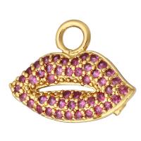 Cubic Zirconia Micro Pave Brass Pendant, Lip, gold color plated, micro pave cubic zirconia, 17x14x2mm, Hole:Approx 2mm, 10PCs/Lot, Sold By Lot