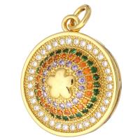 Cubic Zirconia Micro Pave Brass Pendant, Flat Round, gold color plated, micro pave cubic zirconia, 17x20x7mm, Hole:Approx 2mm, 10PCs/Lot, Sold By Lot